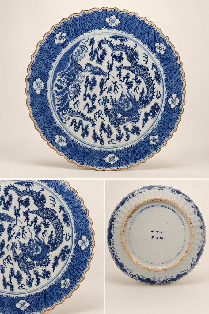 Japanse Arita/Imari drakenschotel in blauw-wit porselein, Antiek en Kunst, Ophalen