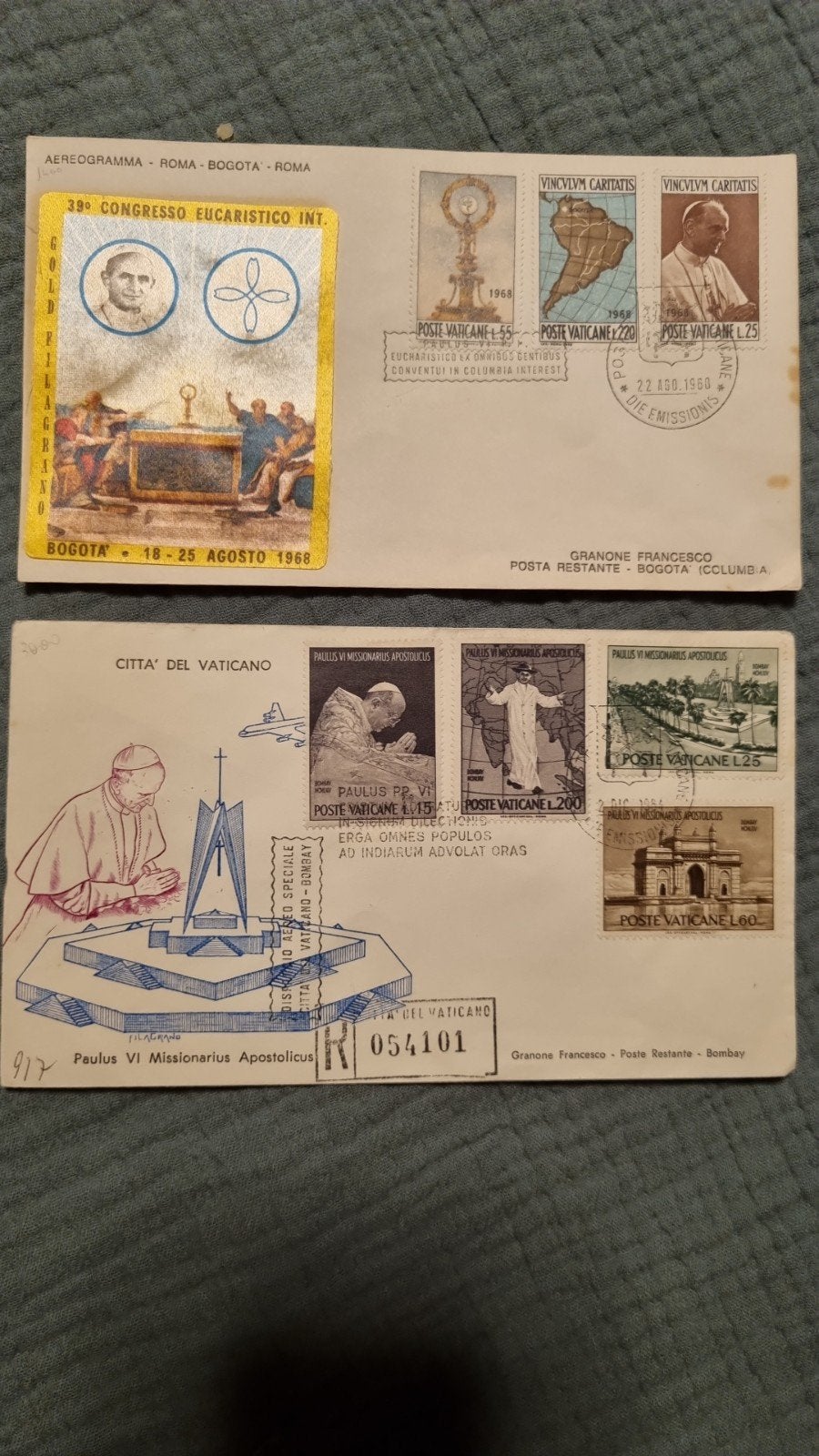 Vatican 2 enveloppes souvenir Paul VI 7 timbres, Enlèvement ou Envoi, Autres pays, Affranchi