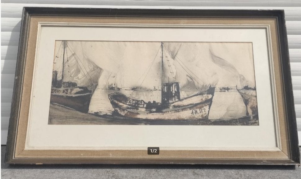 aquarelle chalutier, Enlèvement ou Envoi, Aquarelle
