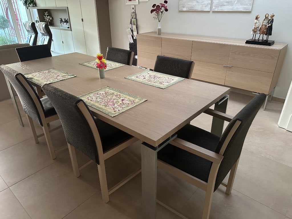 eetkamer in wit eiken, Huis en Inrichting, Complete eetkamers, Zo goed als nieuw, Ophalen