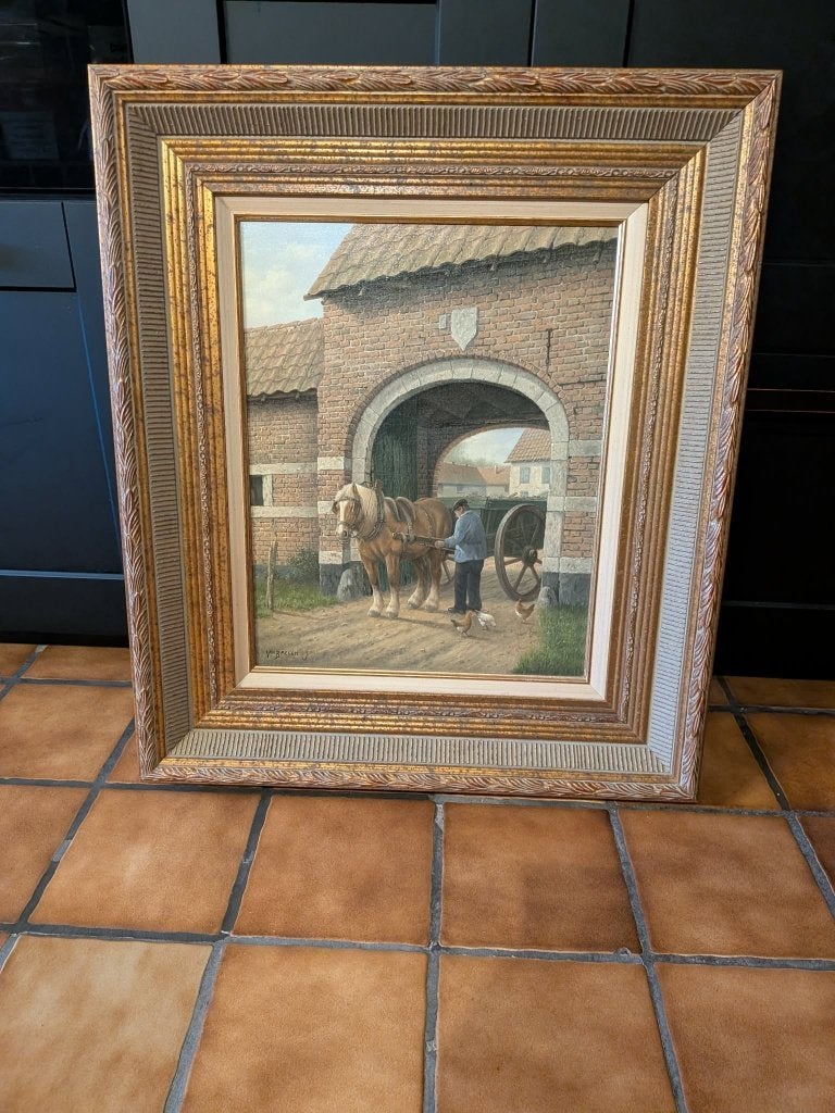 Olieverfschilderij, Jan Van Baelen: Op de boerderij., Ophalen, Olieverf