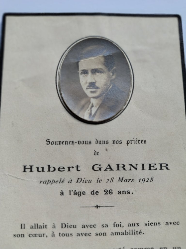 Bidprentje Hubert Garniet 1928, Enlèvement ou Envoi, Image pieuse