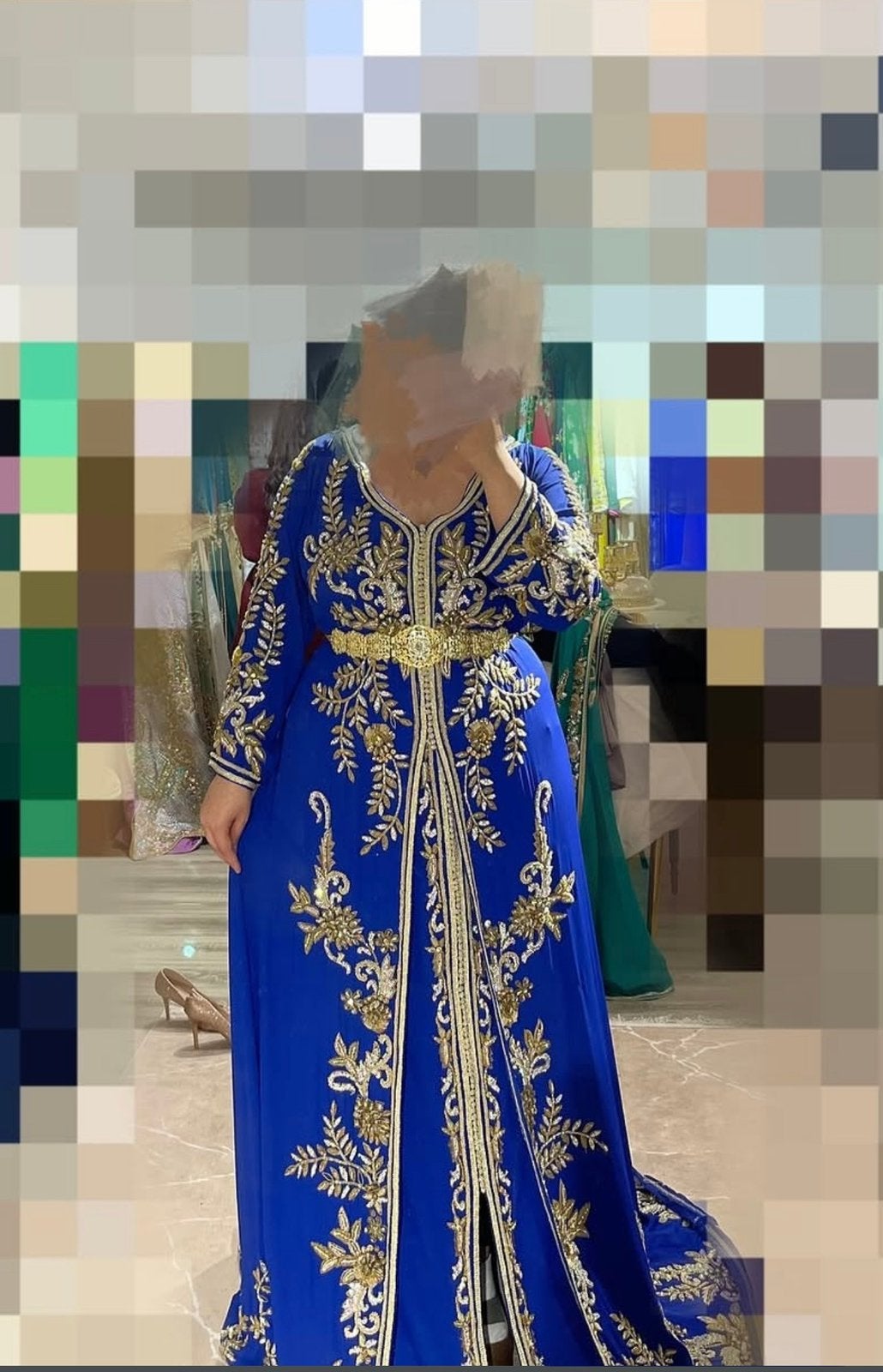 Marokkaanse kaftan – koningsblauw met gouden borduurwerk, Enlèvement, Neuf, Taille 46/48 (XL) ou plus grande