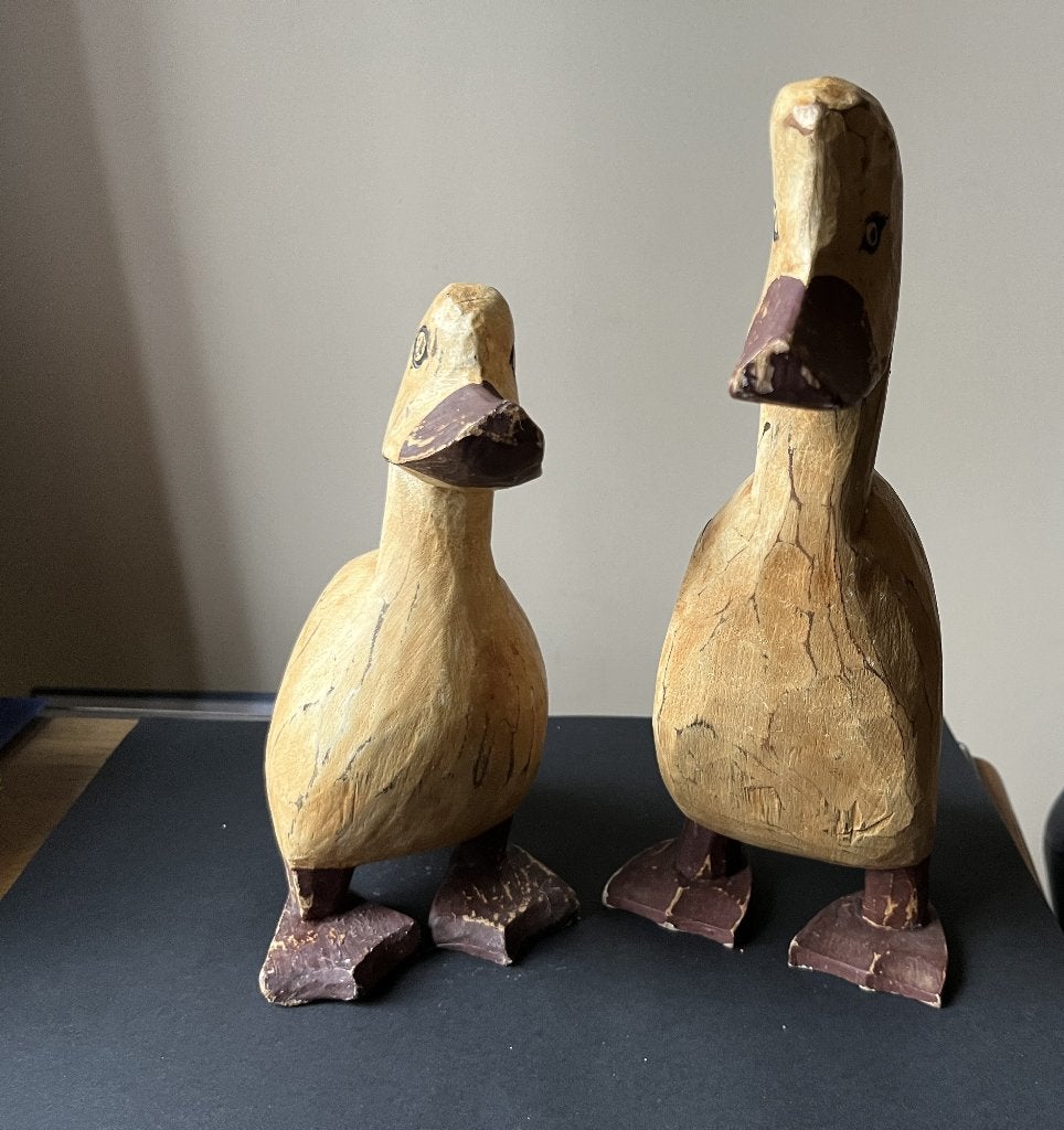 2 canards en bois, 24 cm, 30 cm, Vintage, Comme neuf, Enlèvement, Brun