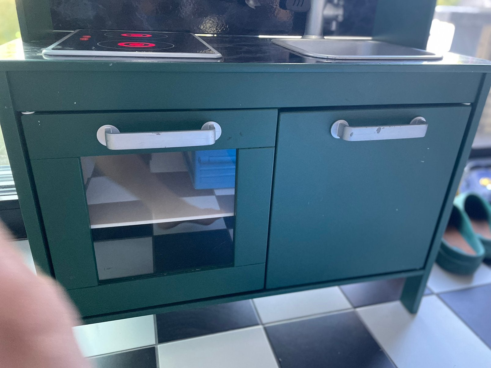 Kinder keuken customised Ikea keuken, donker groen met licht, Enlèvement, Utilisé, Jouer à la cuisine, Bois