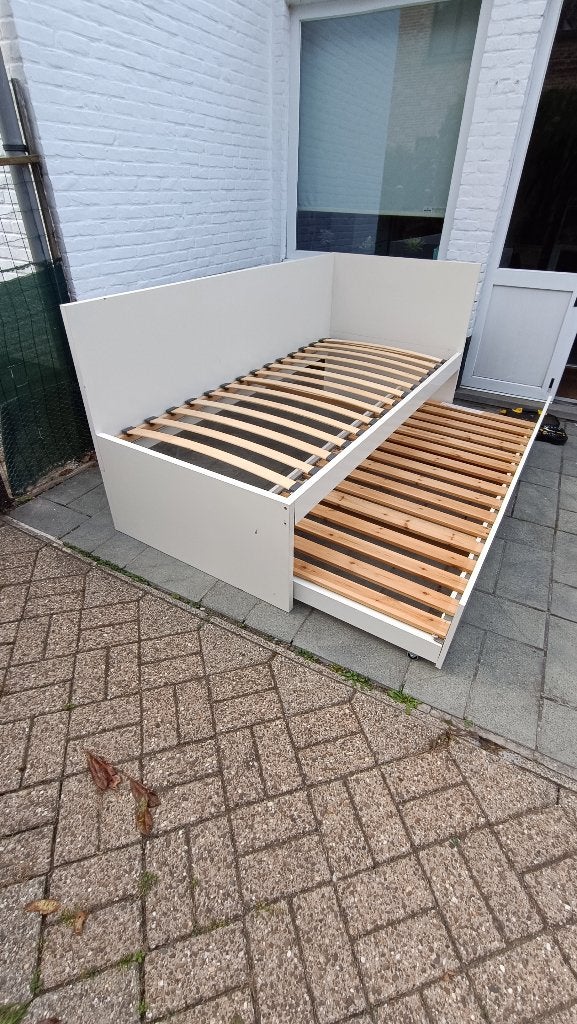 Uitschuifbed met bijpassende kast (optie), Ophalen, 90 cm, Eenpersoons, Wit