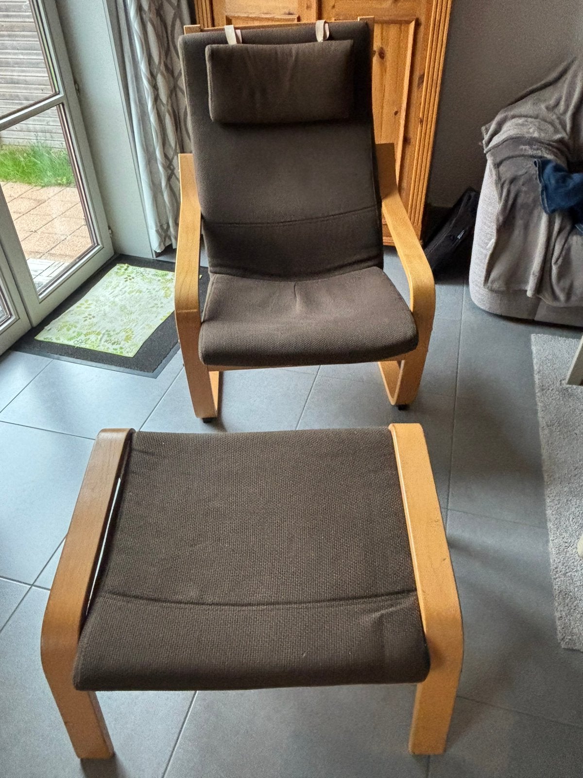 Relaxzetel Ikea met voetbank, Huis en Inrichting, Ophalen, Hout, Gebruikt, Bruin