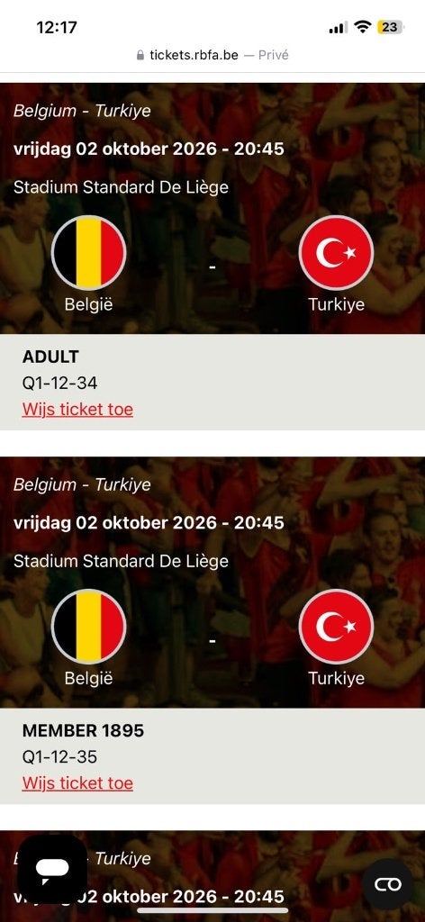 3 billet Belgique Turquie, Tickets & Billets, Autres types, Trois personnes ou plus, Octobre