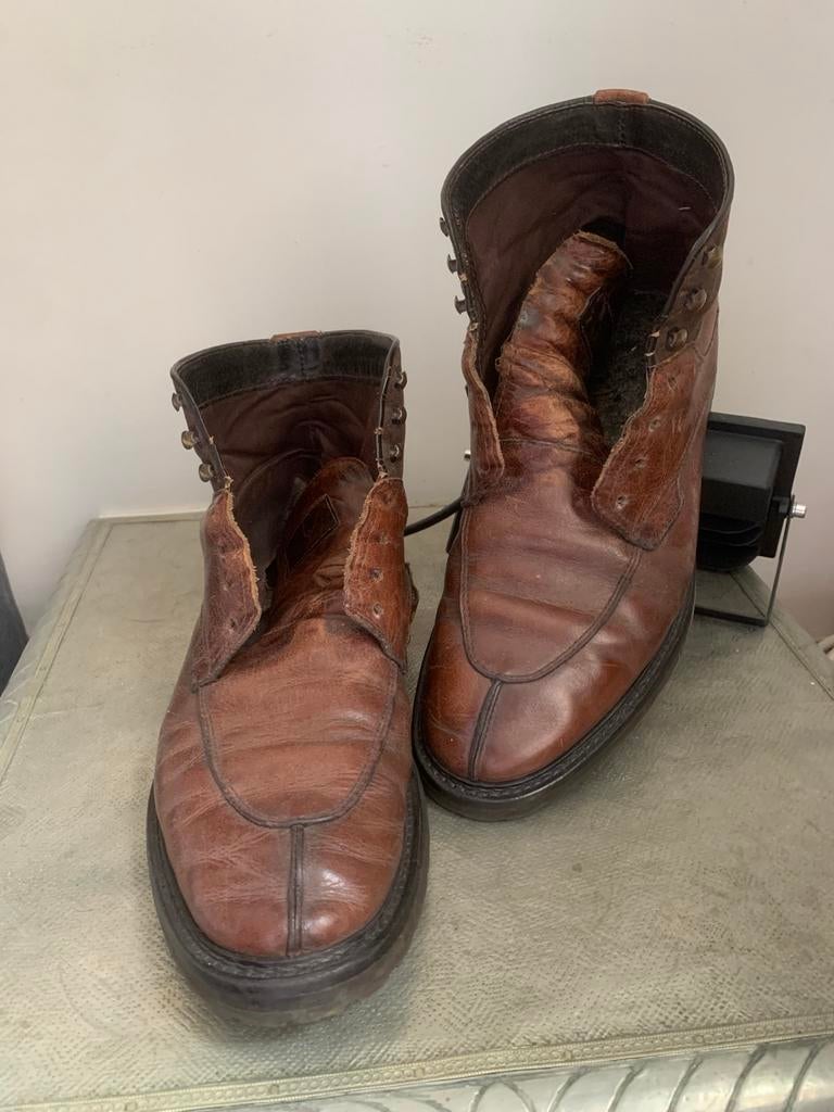 Bottines Chasse Style Cuir patiné marron 42½ 43 À restaurer, Enlèvement ou Envoi, Porté