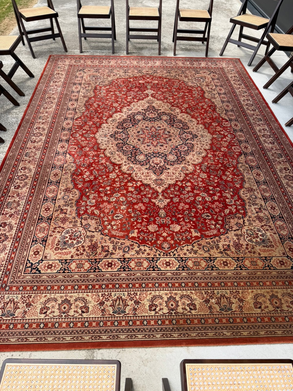 Vintage wollen tapijt, Ophalen, Gebruikt, 200 cm of meer, 200 cm of meer