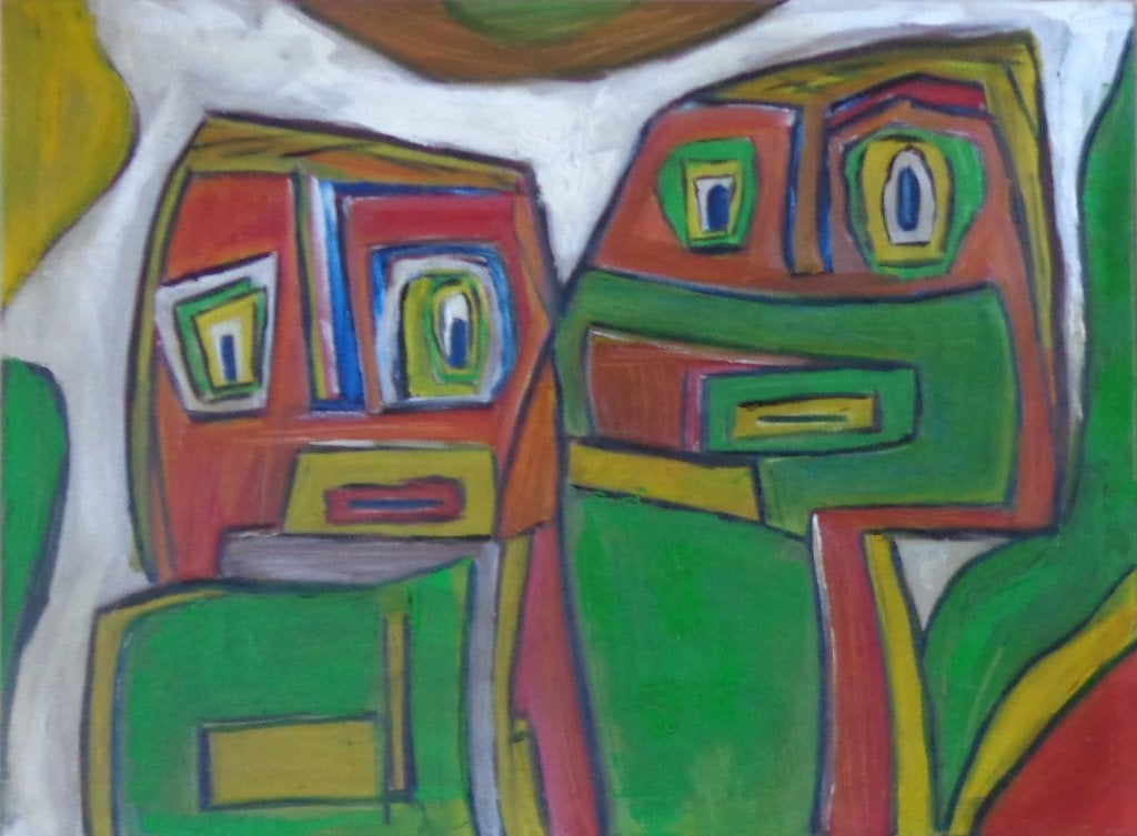 JAN / COBRA-FIGUREN / OLIEVERF DOEK / 60x80cm / CHASSIS SIG, Antiquités & Art, Peinture à l'huile, Figures, Autres matériaux, Signé