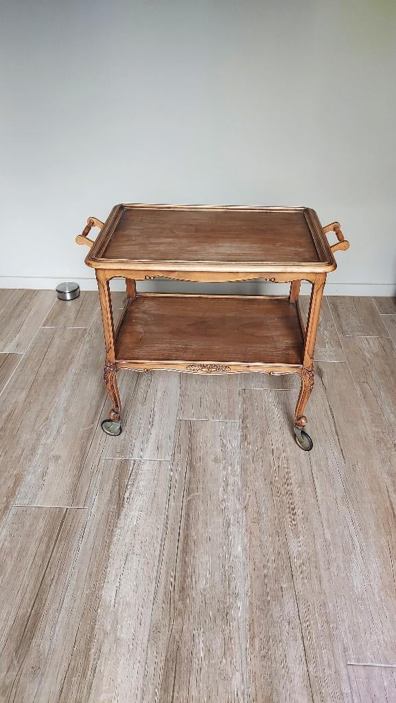 Vintage houten serveerwagen met wielen, Ophalen