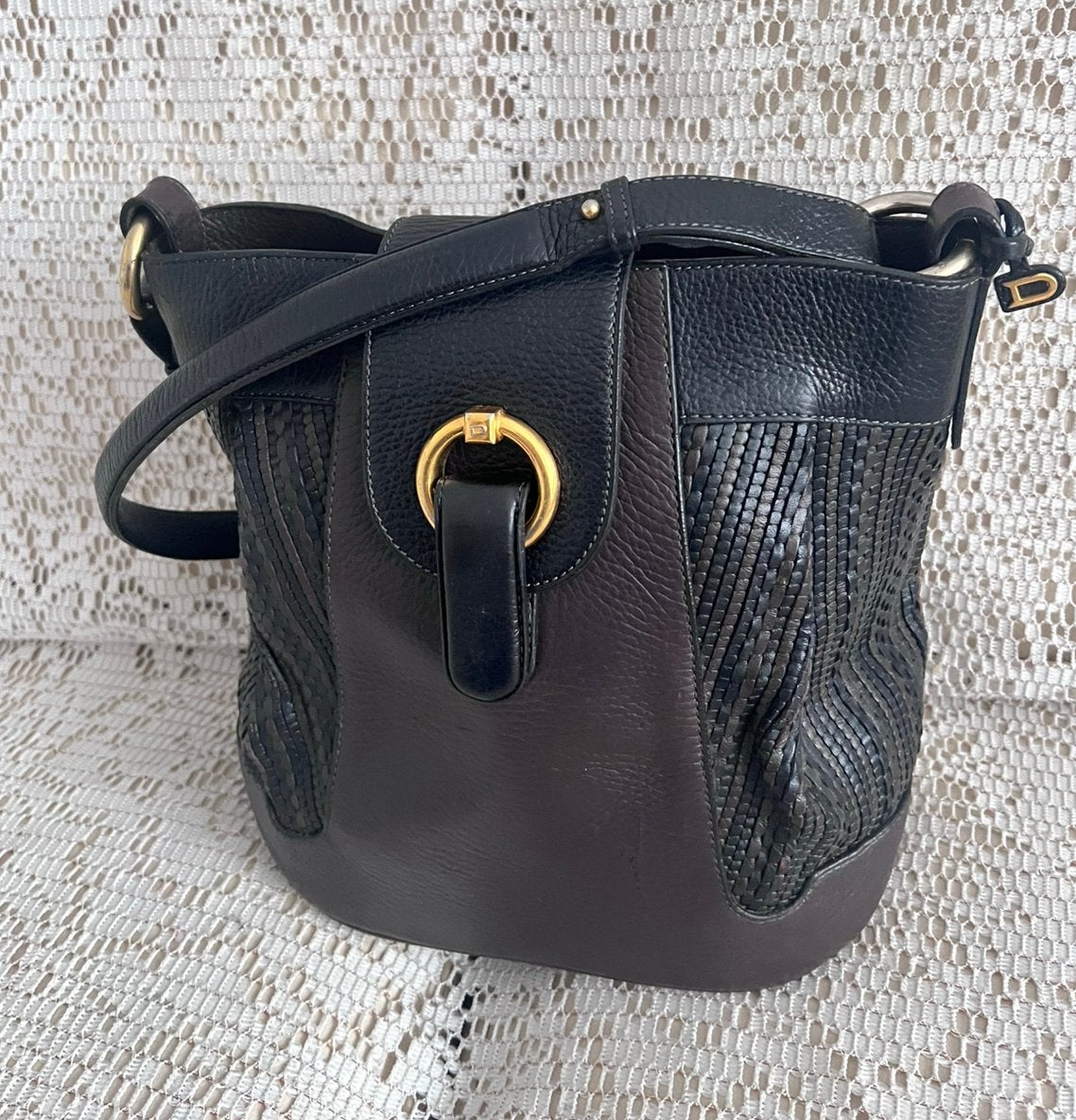 Sac DELVAUX cuir tressé marron, Enlèvement ou Envoi, Comme neuf, Cuir