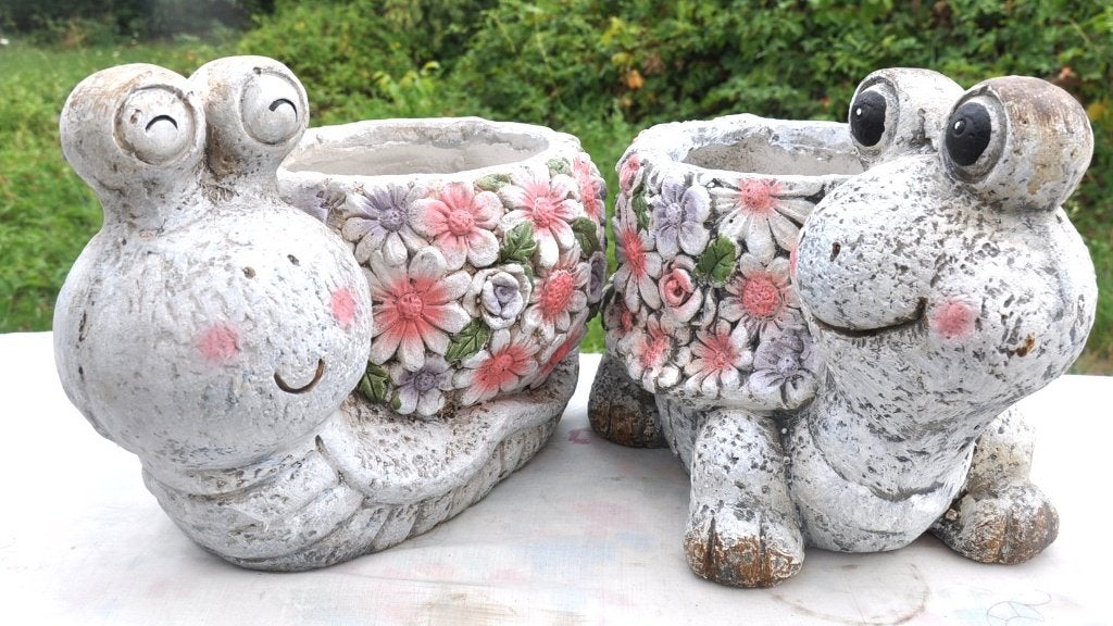2 cache pot d'extérieur forme escargot en plâtre, Tuin en Terras, Bloempotten, Overige materialen, Gebruikt, Ophalen of Verzenden