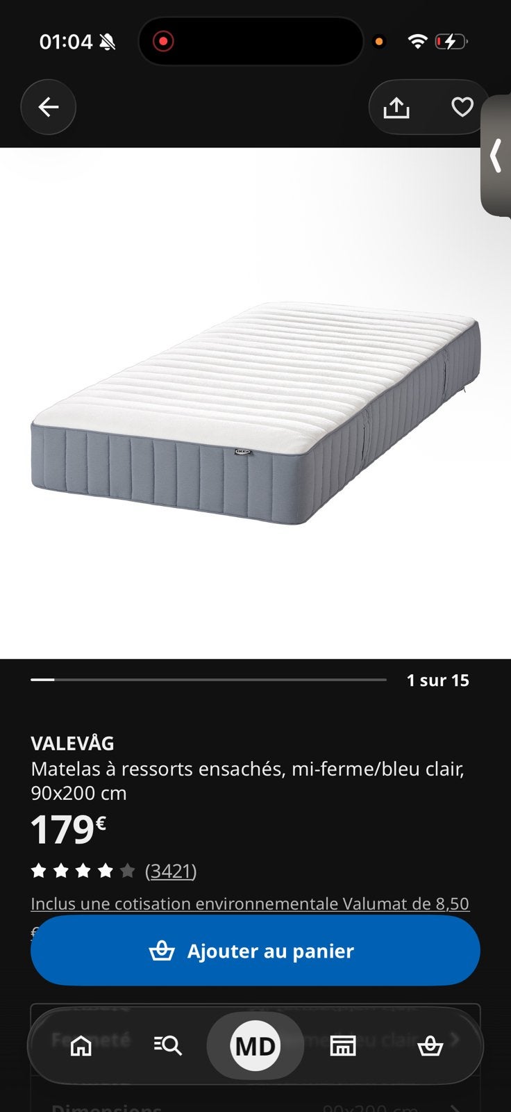 Matelas IKEA VALEVÅG 90  200 cm, Enlèvement, Comme neuf, 200 cm