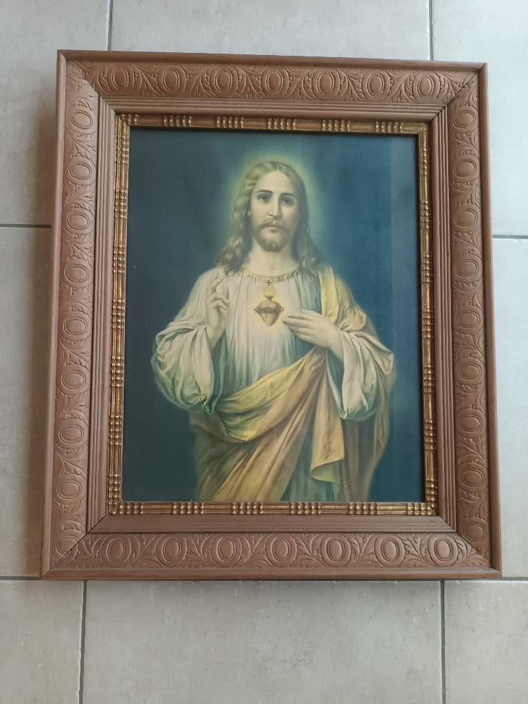 Christus afbeelding in kader, Huis en Inrichting, Woonaccessoires | Lijsten, Ophalen, Gebruikt, Hout, 50 tot 75 cm