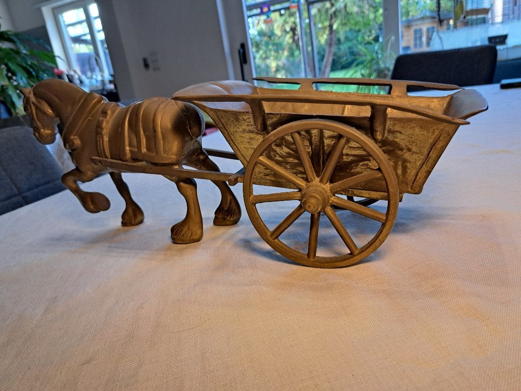 bronzen paard met kar, Antiek en Kunst, Ophalen, Brons