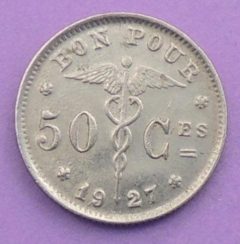 1927 Bon pour 50 centimes, Verzenden, Metaal, Losse munt