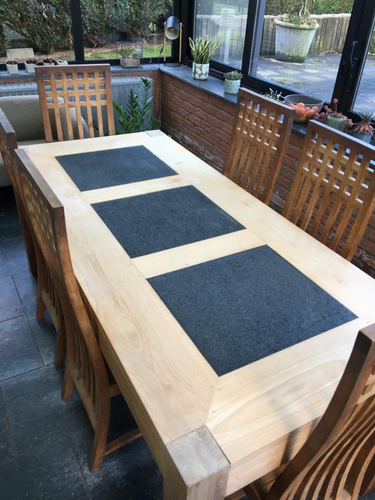 prachtige teakhouten eettafel + 6 stoelen + loungetafel, Huis en Inrichting, Tafels | Eettafels, Ophalen, Gebruikt, Teakhout, 50 tot 100 cm