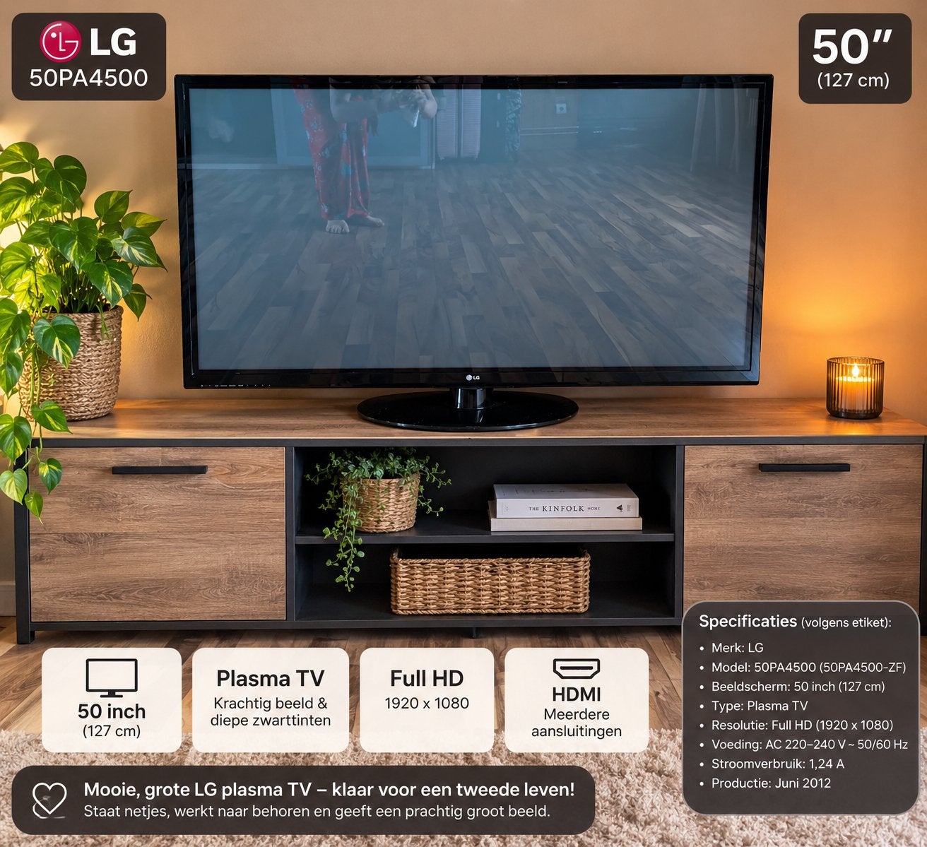 LG 50PA4500 50 inch Plasma TV, Ophalen, Zo goed als nieuw