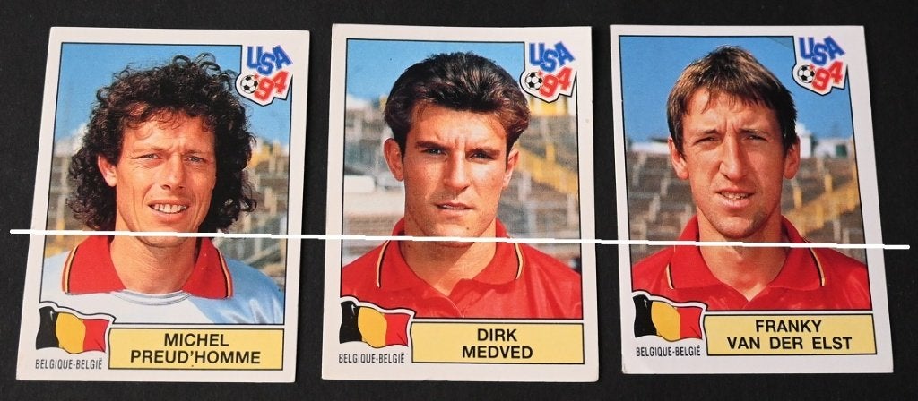 Panini USA 94 / België / 9 stickers met rode achterkant, Verzamelen, Verzenden, Zo goed als nieuw, Poster, Plaatje of Sticker