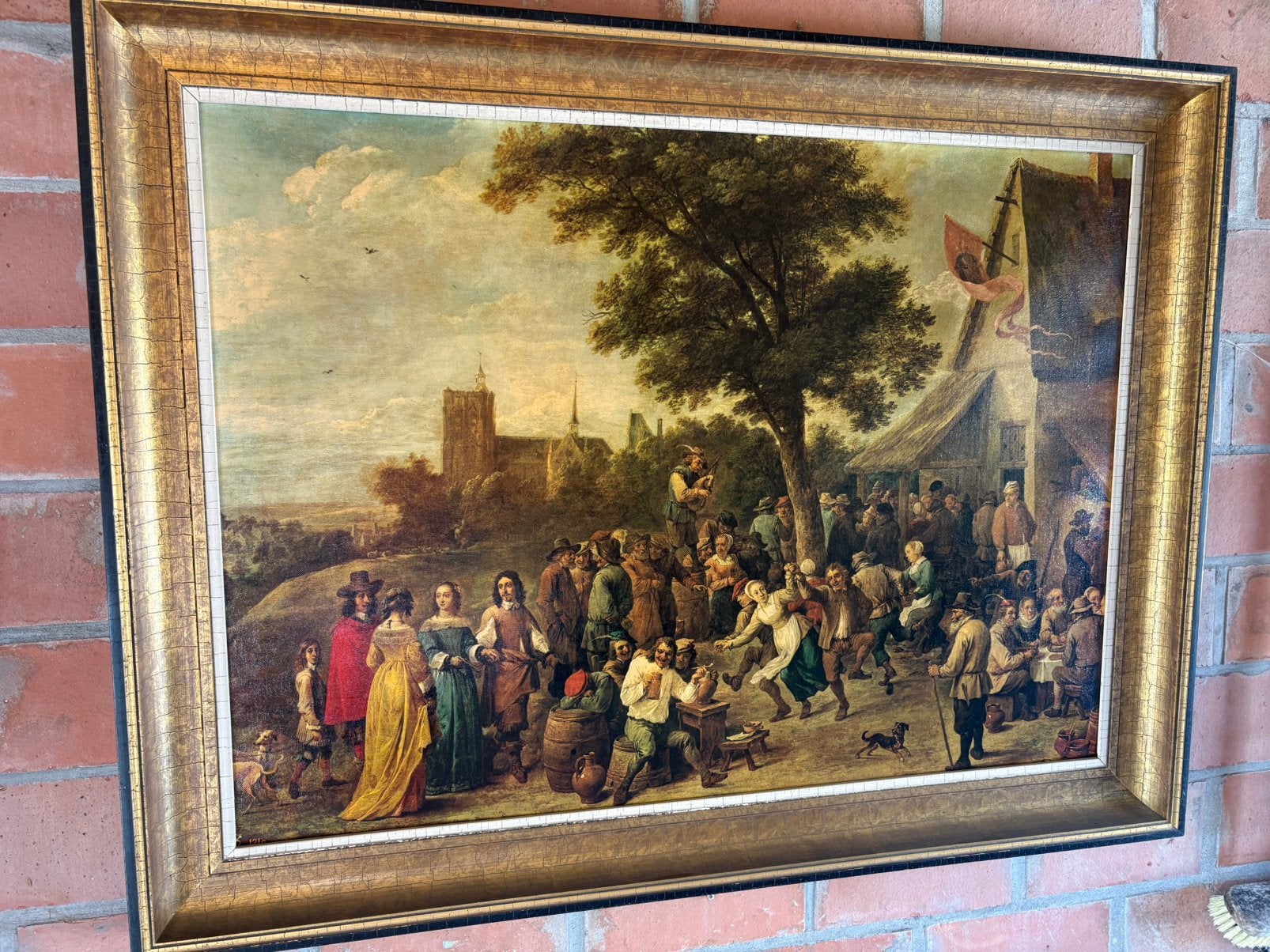 (Reproductie)Dorpsfeest naar David Teniers II, Antiek en Kunst, Ophalen, Doek, Klassiek, Print