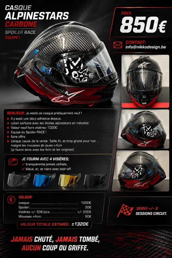 Alpinestars R10 Carbon XL Racespoiler +Extra, Motoren, Kleding | Motorhelmen, Overige merken, Info@nikkodesign.be, XL, Ophalen of Verzenden