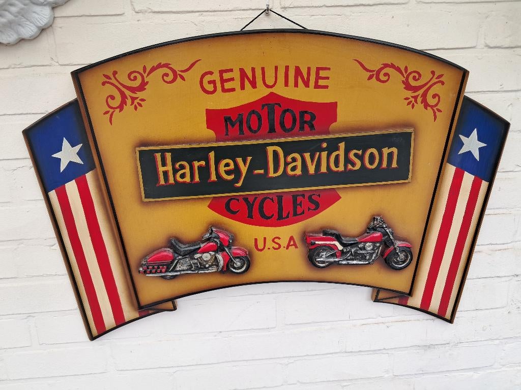 Vintage Harley Davidson houten reliéf bord, Ophalen of Verzenden, Gebruikt, Reclamebord