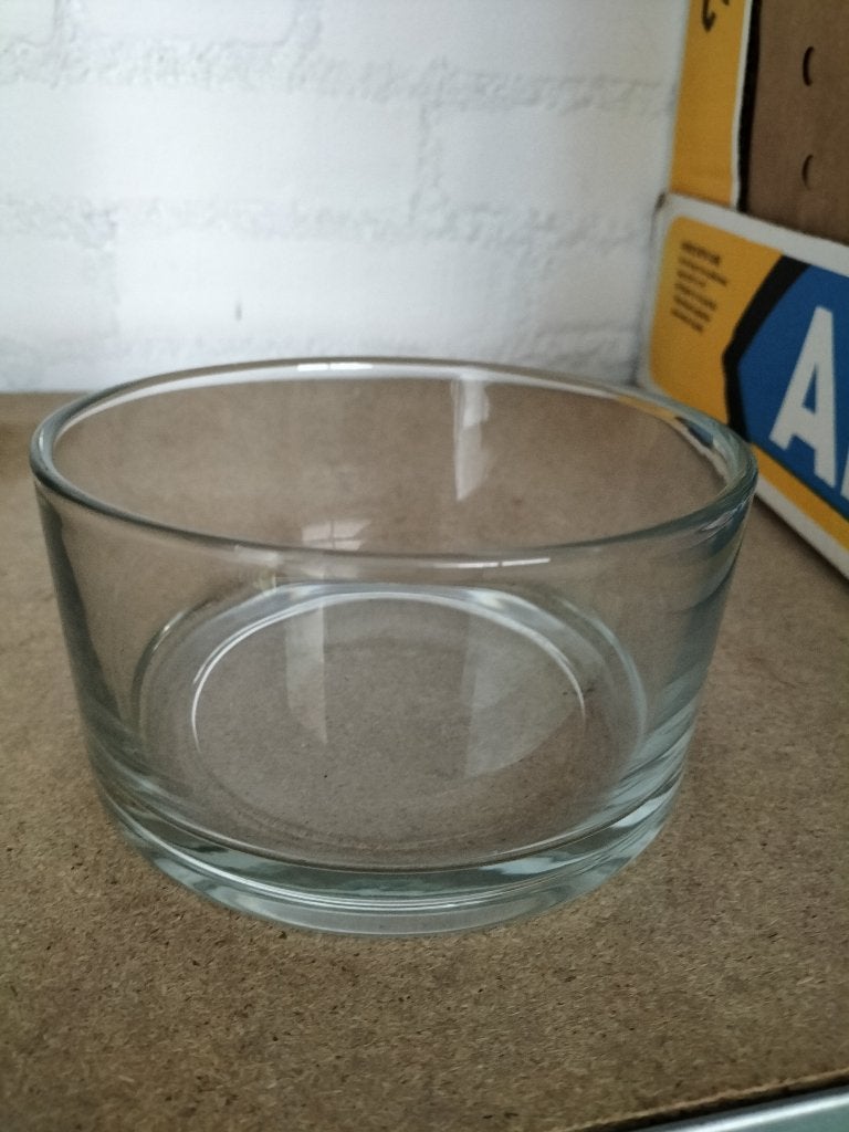Ronde glazen plantenbak 15 cm ds. (zgan), Ophalen of Verzenden, Zo goed als nieuw