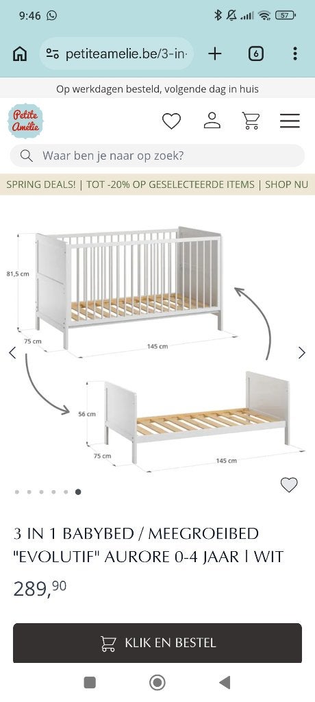 Meegroeibed ledikant Petite Amelie, Enlèvement, Neuf, Lit