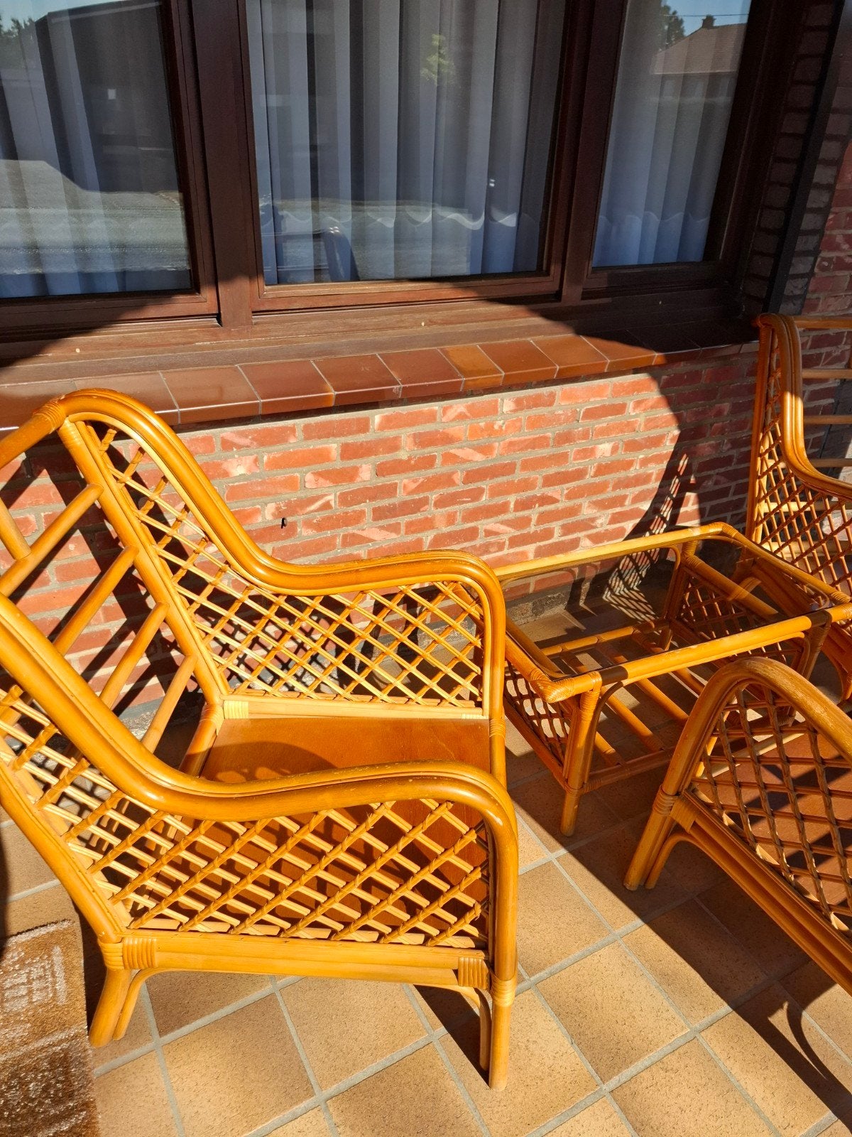 Rotan set , 3 zetels + tafel (zonder kussens ), Tuin en Terras, Ophalen, Gebruikt, Rotan, 3 zitplaatsen
