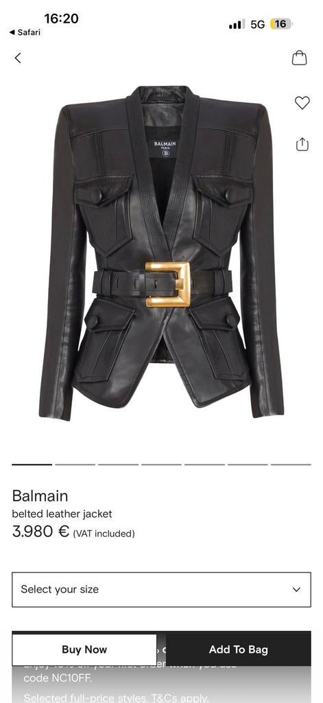 Stijlvolle leren jas in Balmain stijl–nieuw (met label)XL, Kleding | Dames, Ophalen, Zo goed als nieuw, Maat 46/48 (XL) of groter