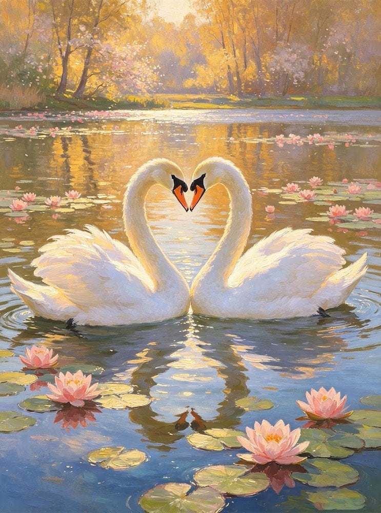 50x40cm Diamond Painting zwanen lelies (rond) nr 117, Nieuw, Ophalen of Verzenden, Overige materialen, Overige merken