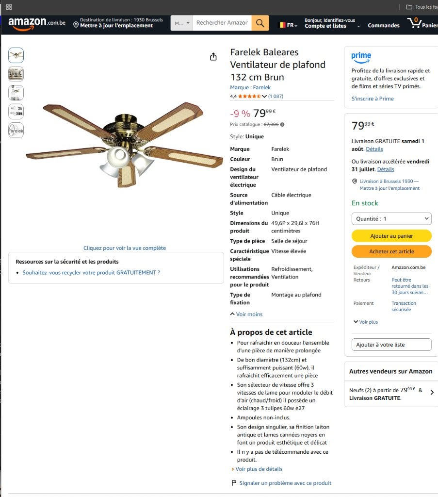 ventilateur, Electroménager, Enlèvement, Comme neuf, Ventilateur de plafond