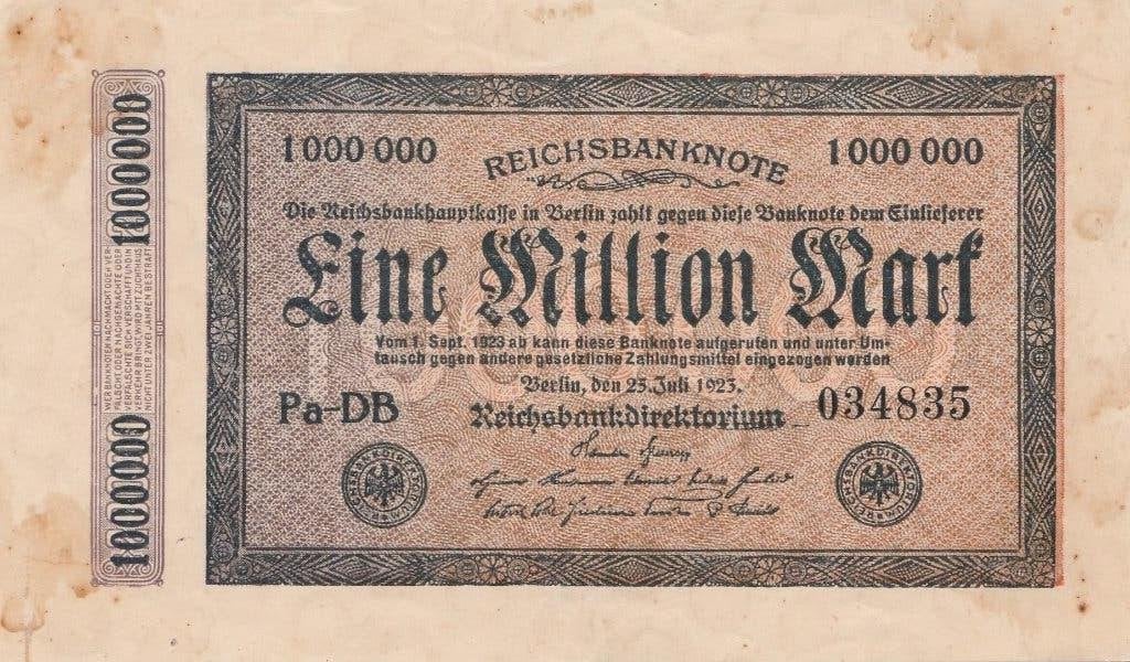 Het bankbiljet van 1 miljoen mark 1923., Ophalen of Verzenden