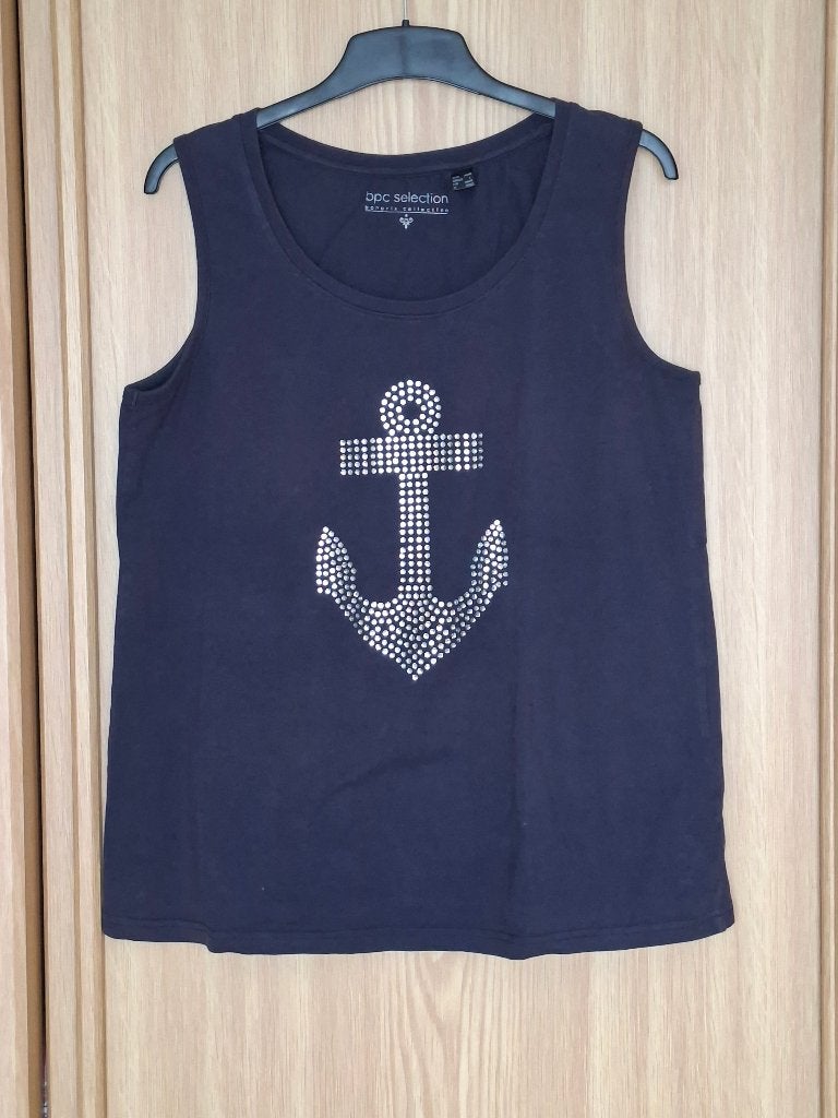 Donkerblauw topje BPC Selection Maat L, Kleding | Dames, Topjes, Maat 42/44 (L), Zo goed als nieuw, Zonder mouw, B.P.C.