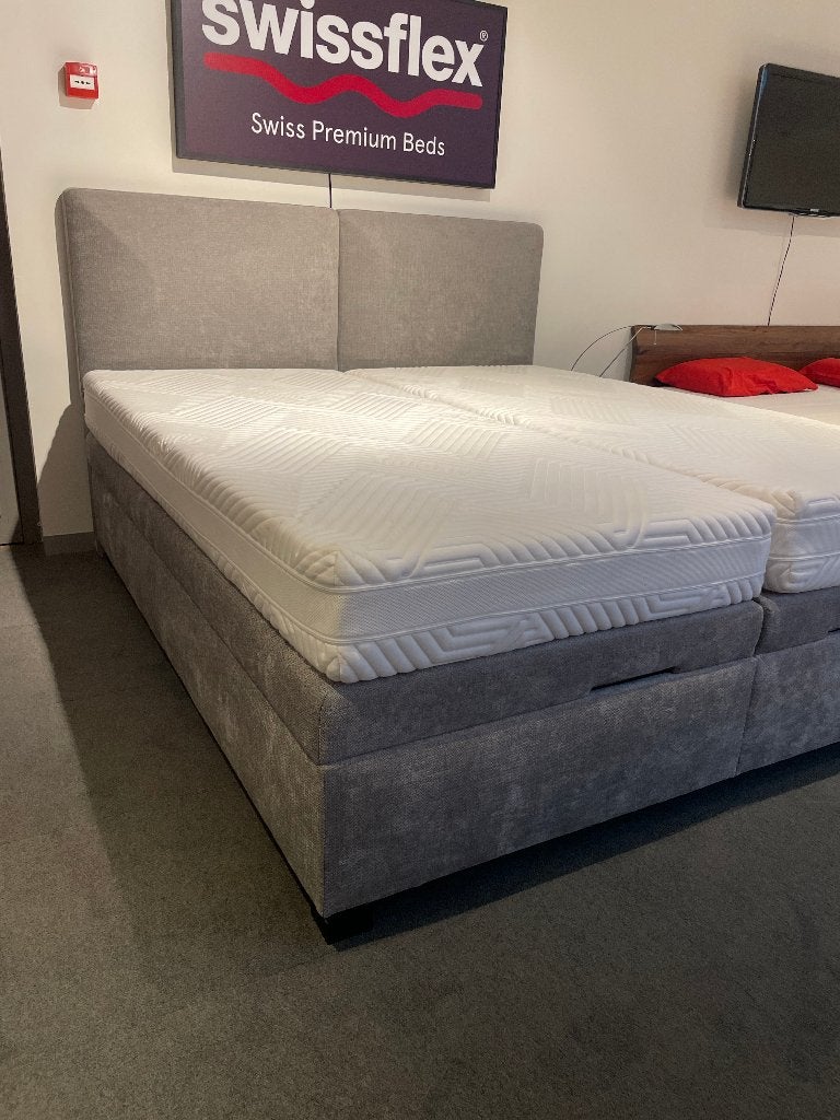 SHOWROOM boxspring met bergruimte 180cm x 200cm compleet, Neuf, Gris, Enlèvement ou Envoi, 180 cm