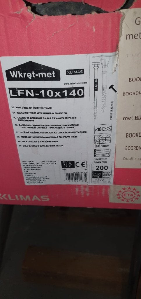 160 Nieuwe isolatiepluggen/slagpluggen Klimas LTX Ø10x140mm, Doe-het-zelf en Bouw, Ophalen, Nieuw