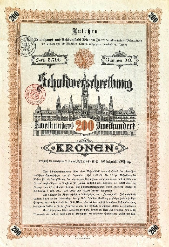 Residenzenstadt Wien - 1892 - 200 Kronen, Timbres & Monnaies, Enlèvement ou Envoi