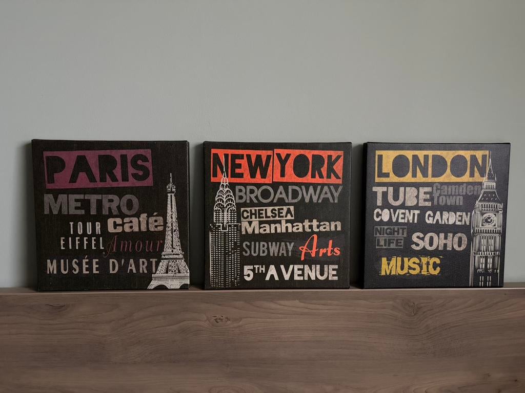 Canvas Paris, New York, London, Ophalen of Verzenden