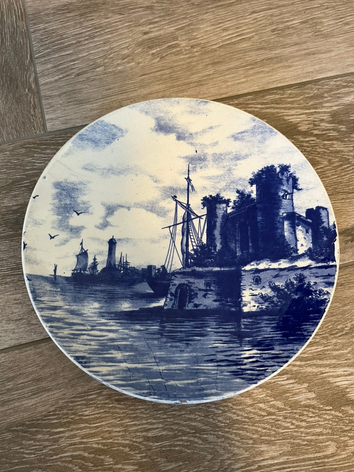 Blauw-wit wandbord met fort en water - Villeroy & Boch, Ophalen of Verzenden