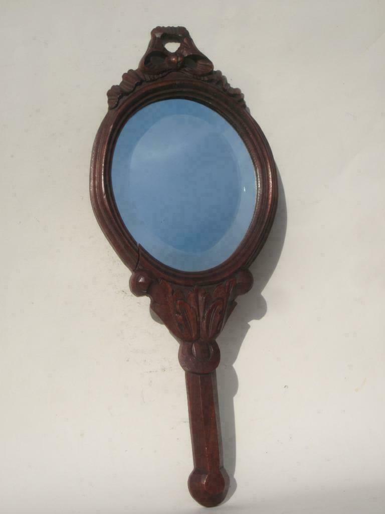 Beau miroir à main ancien en bois - français ou allemand, Antiquités & Art, Curiosités & Brocante, Enlèvement ou Envoi