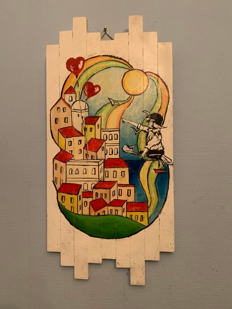 Freddie Oort „Chasing Love „gemengd 2019 - 70 x 33 cm, Antiek en Kunst, Kunst | Schilderijen | Modern, Ophalen of Verzenden