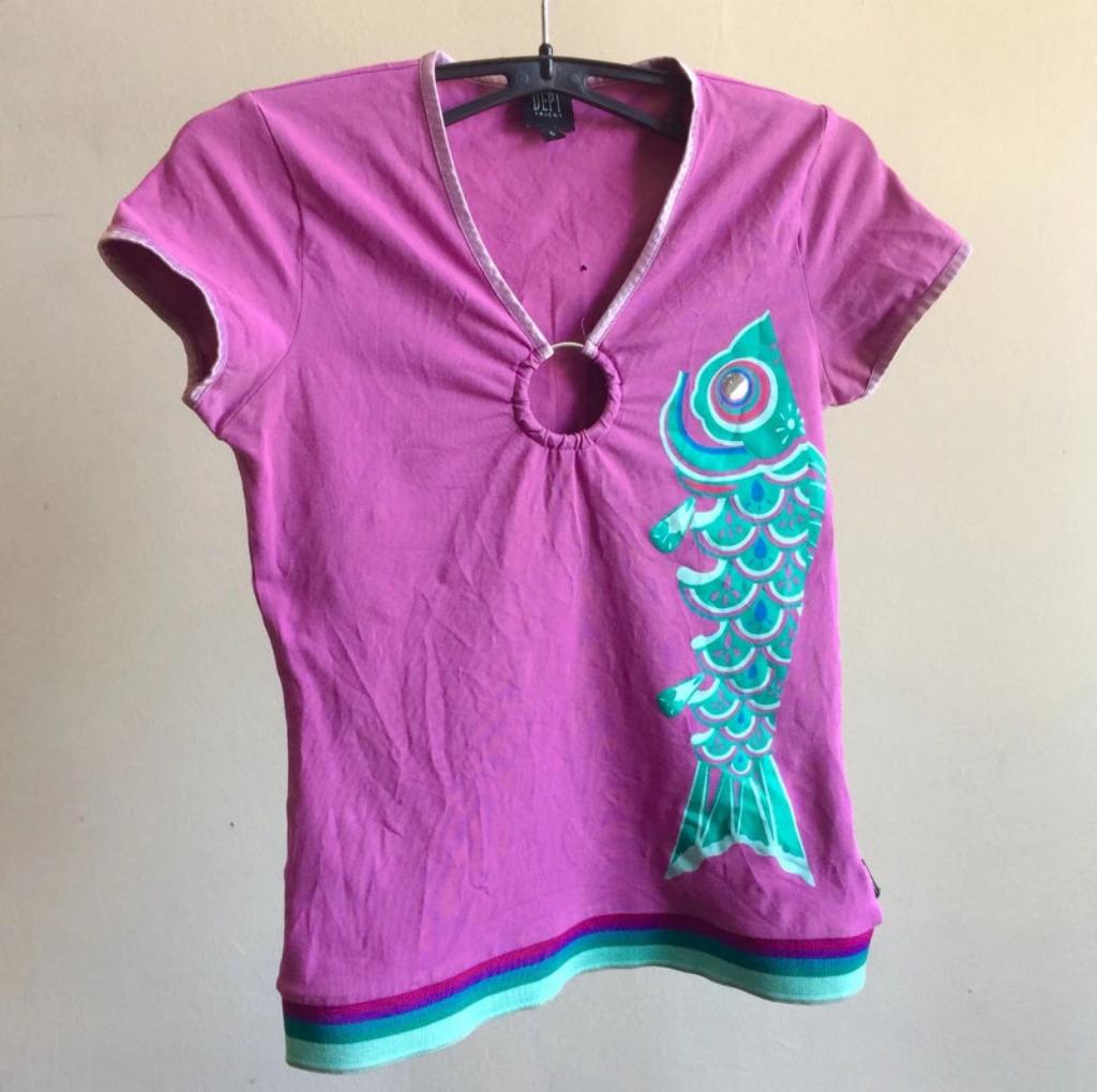 Dept tricot roze t-shirt met vis print barbie roze maat S, Manches courtes, Enlèvement ou Envoi, Rose, Taille 36 (S)