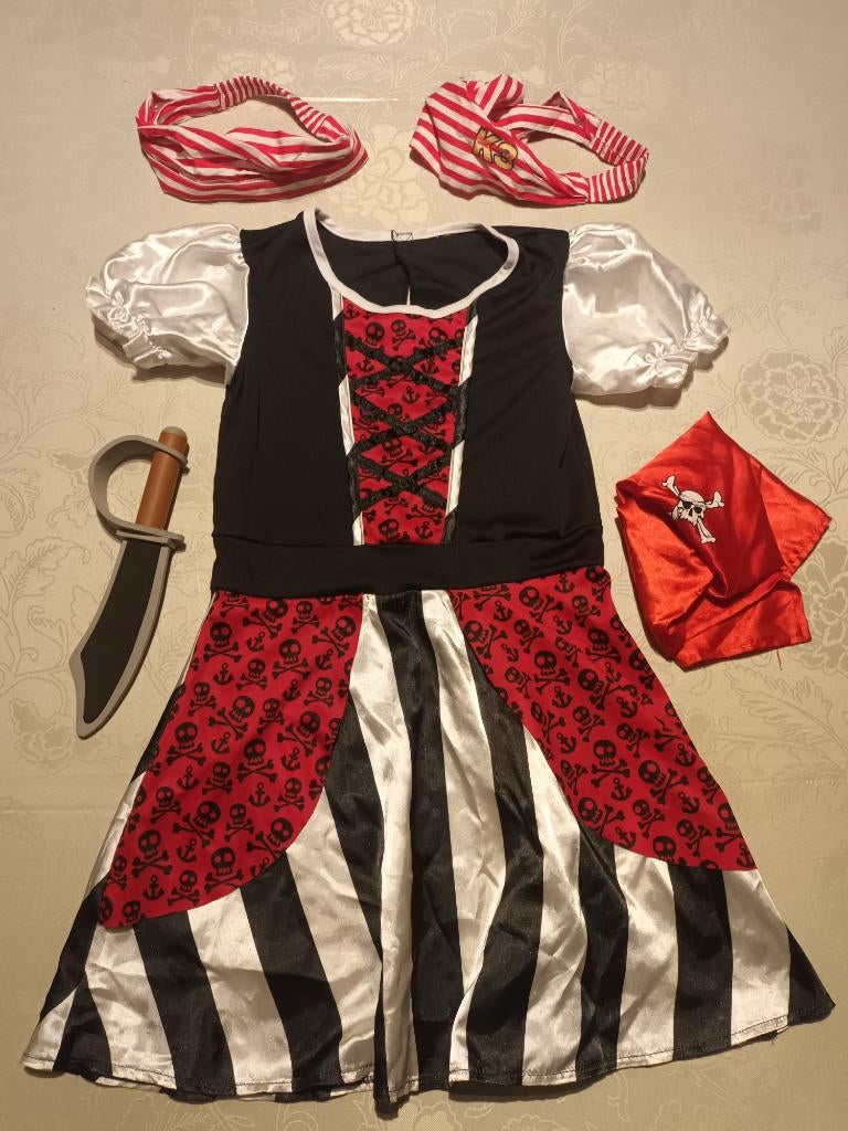 piratenkleedje met attributen 7- 8 jaar, Ophalen, Zo goed als nieuw, 122 t/m 128, Meisje