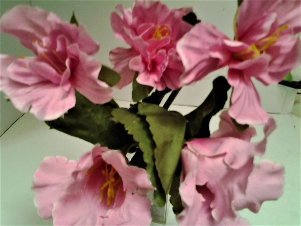 Zijden bloemen op een piketje - met 5 roze bloemen, Ophalen, Nieuw, Overige typen