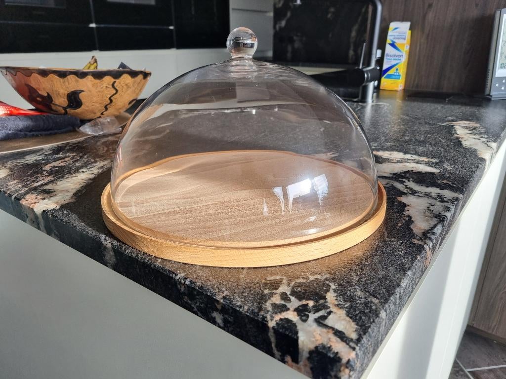 ronde houten kaasstolp 300mm met glazen deksel, Maison & Meubles, Cuisine | Casseroles & Poêles, Neuf, Autres types, Autres matériaux