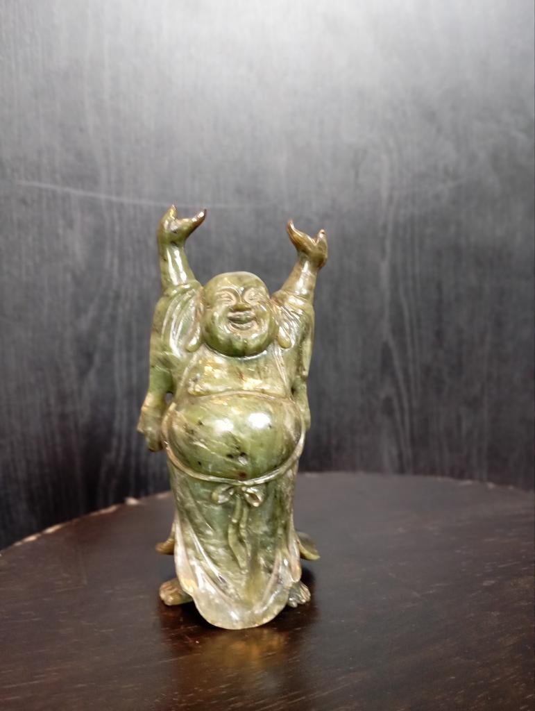 Chinese Buddha in donker groen jade, Antiek en Kunst, Antiek | Religieuze voorwerpen, Ophalen of Verzenden