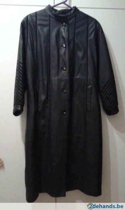 Lederen mantel / manteau en cuir, Kleding | Dames, Ophalen of Verzenden, Zo goed als nieuw, Maat 42/44 (L), Zwart