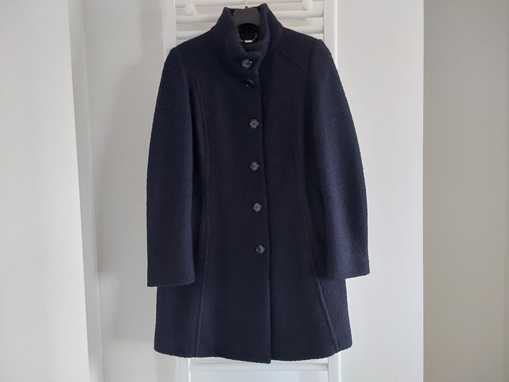 Donkerblauwe wollen mantel 'Taifun' maat 42, Kleding | Dames, Jassen | Winter, Ophalen of Verzenden